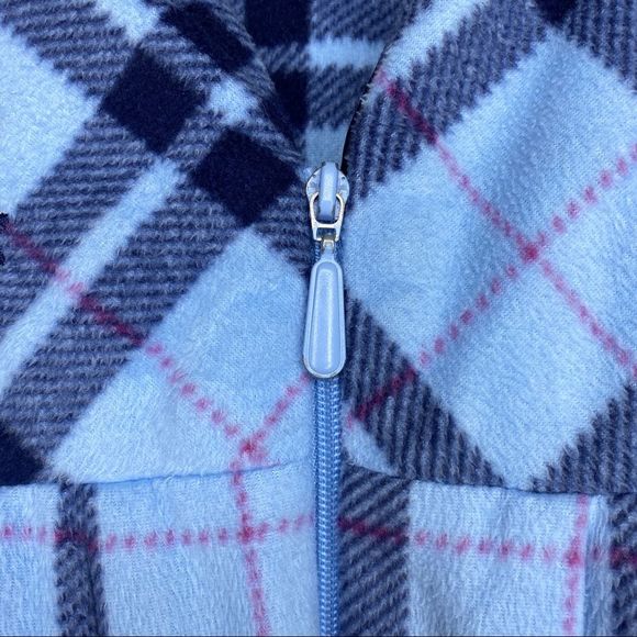 Blue Plaid Fleece Zip Up Embroidered Robe/Night Dress with Pockets Size Large - Picture 4 of 12